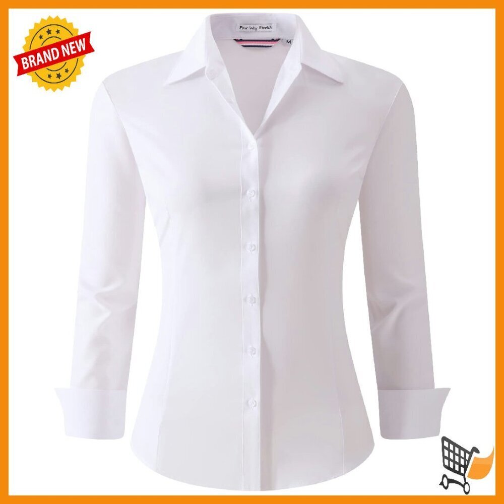 Long Sleeve Button Down Blouse Stretch Work Shirt Regular Fit